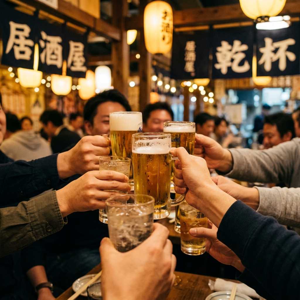 居酒屋での乾杯の手元